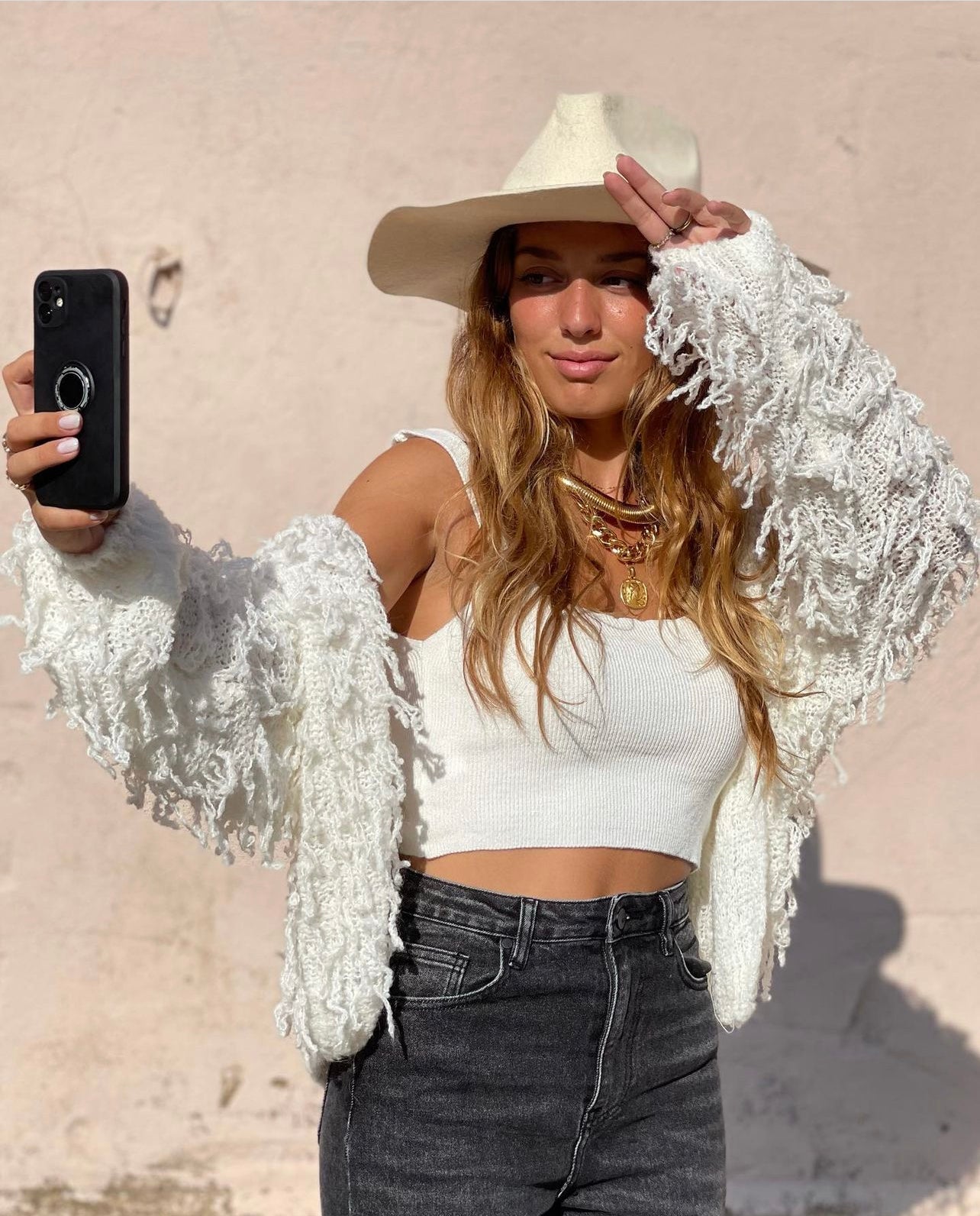 Chaqueta Cropped Flecos Blanca