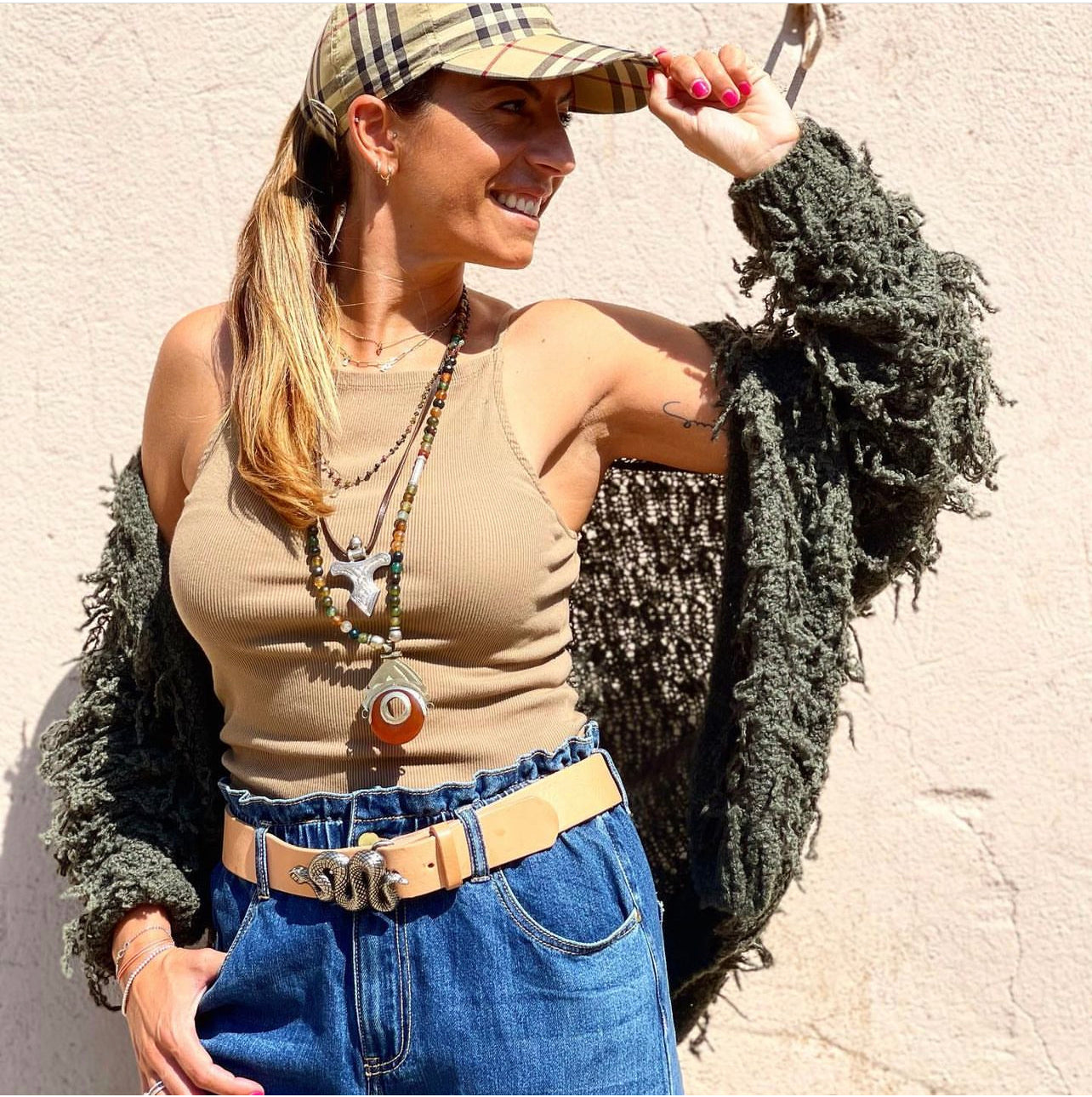 Chaqueta Cropped Flecos Kaki
