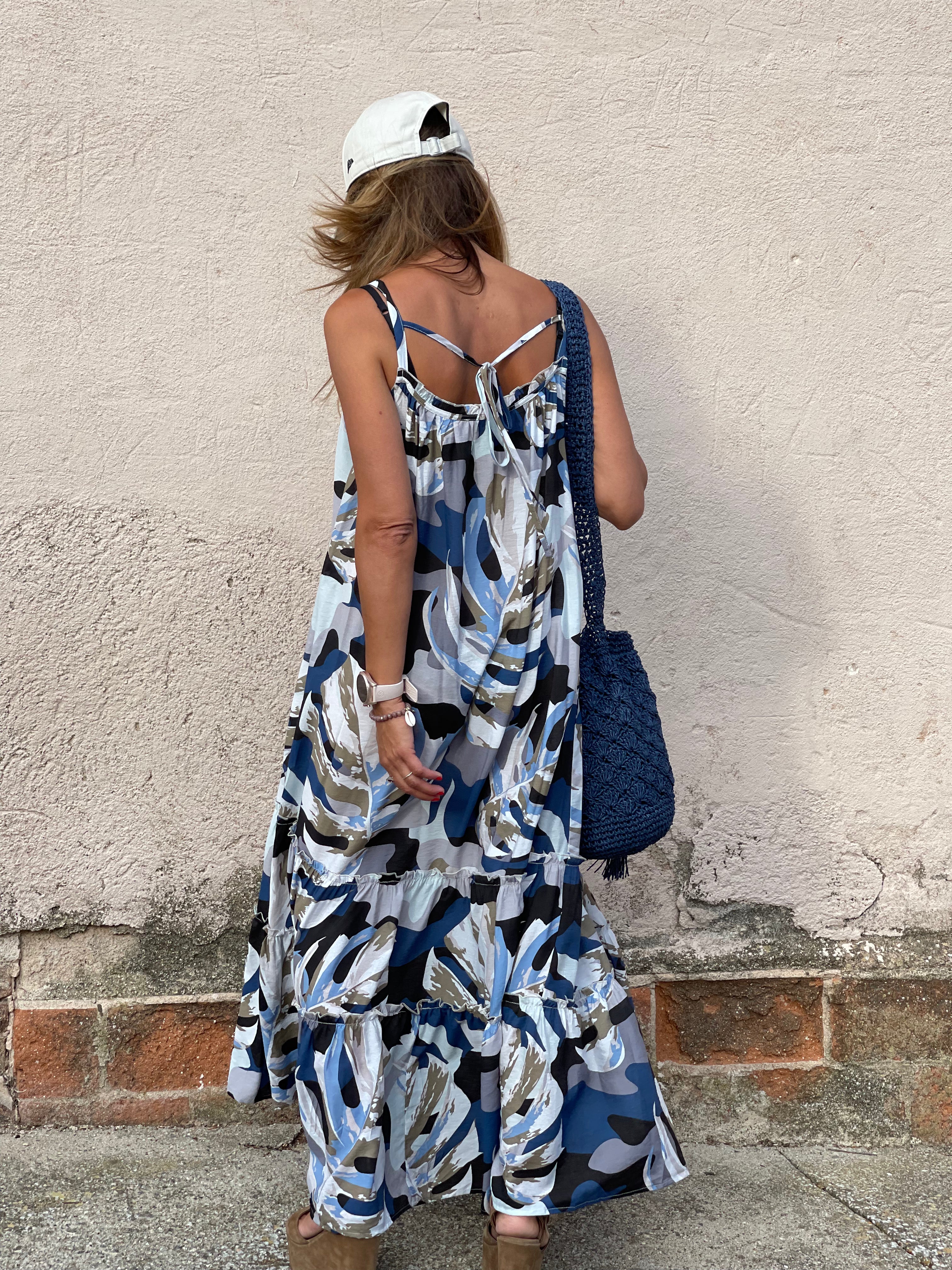 Vestido Estampado Palmera Azul
