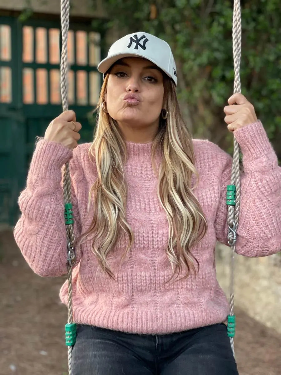 Jersey cropped trenzas rosa elvestidordecandela