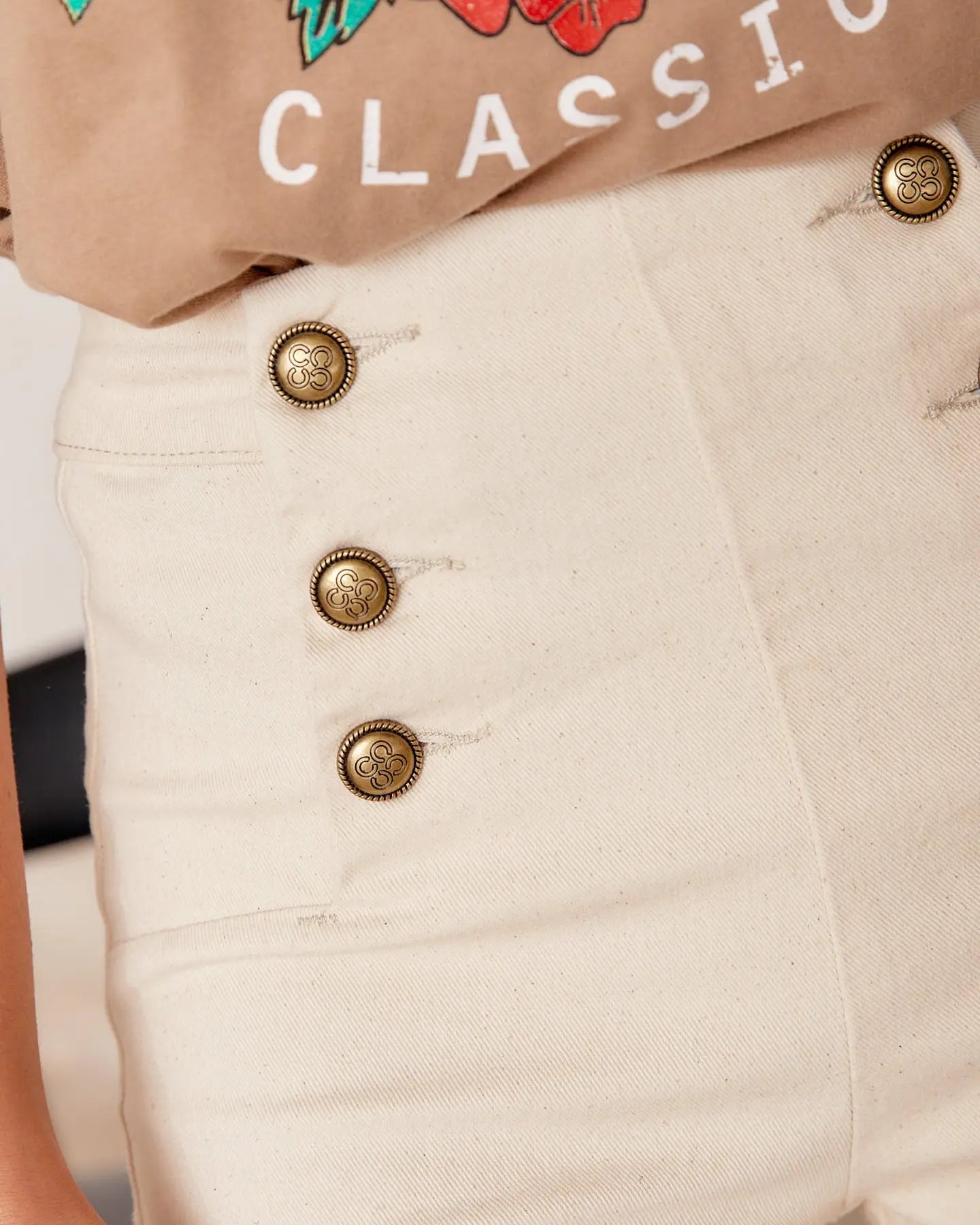 PANTALÓN ALTO BOTONES VINTAGE BEIGE elvestidordecandela