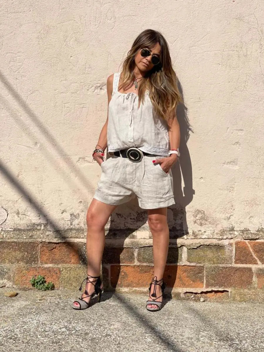 Top lino botones beige elvestidordecandela