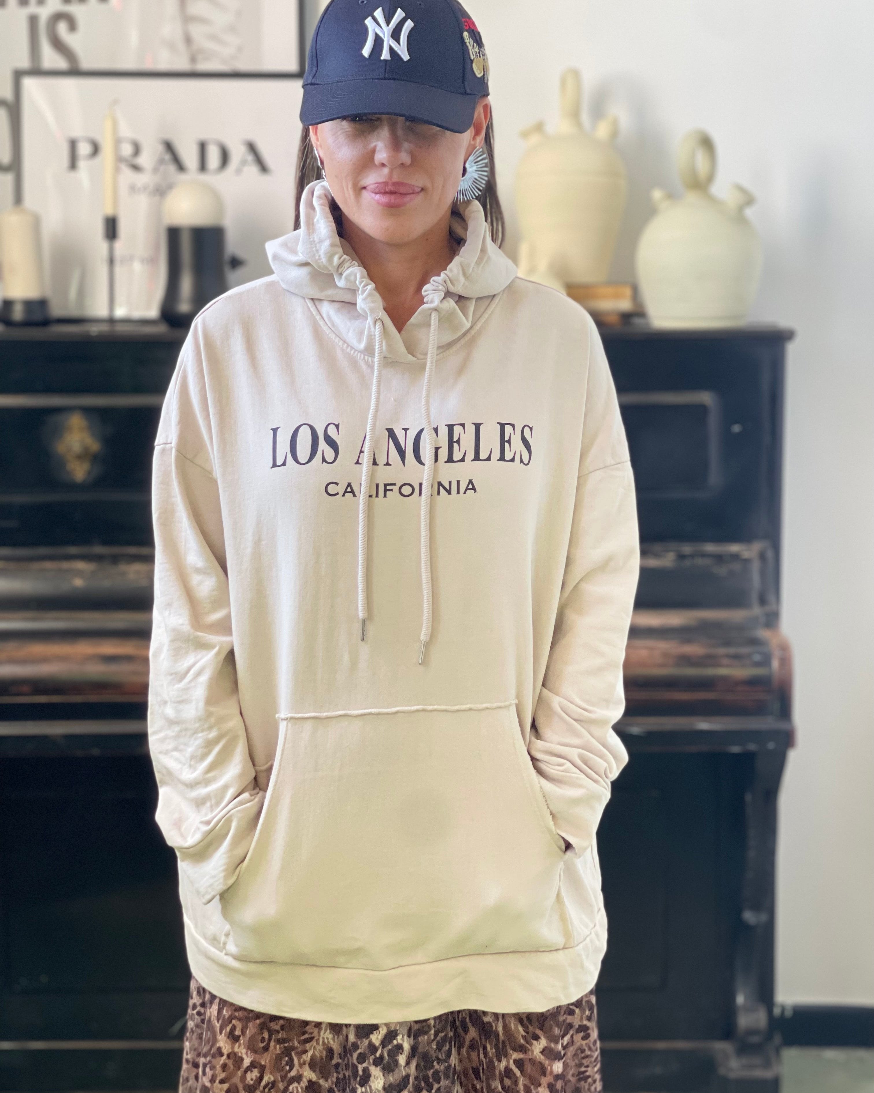 Sudadera capucha Los Angeles piedra