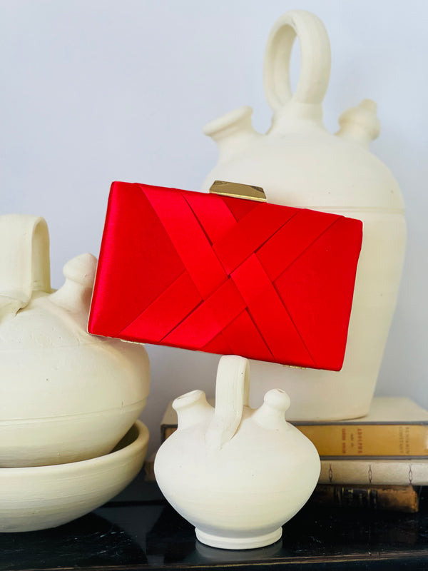 Bolso caja antelina cruzado Rojo