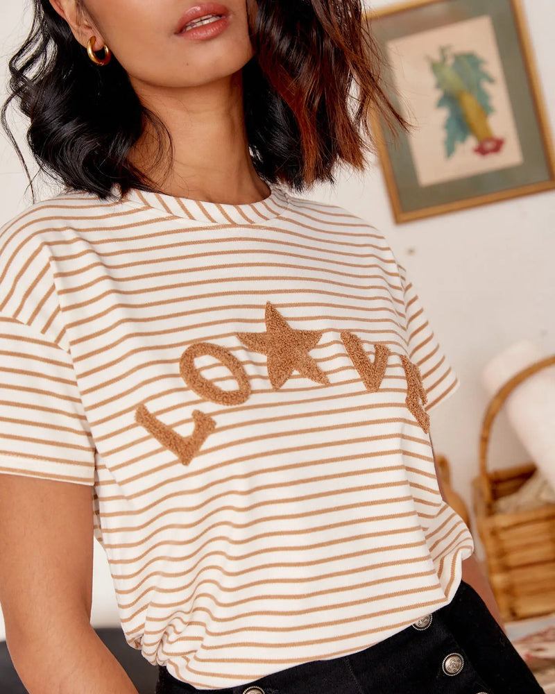 Camiseta Star love beige elvestidordecandela
