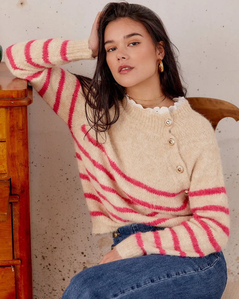 JERSEY CUELLO PUNTILLA  FUCSIA elvestidordecandela