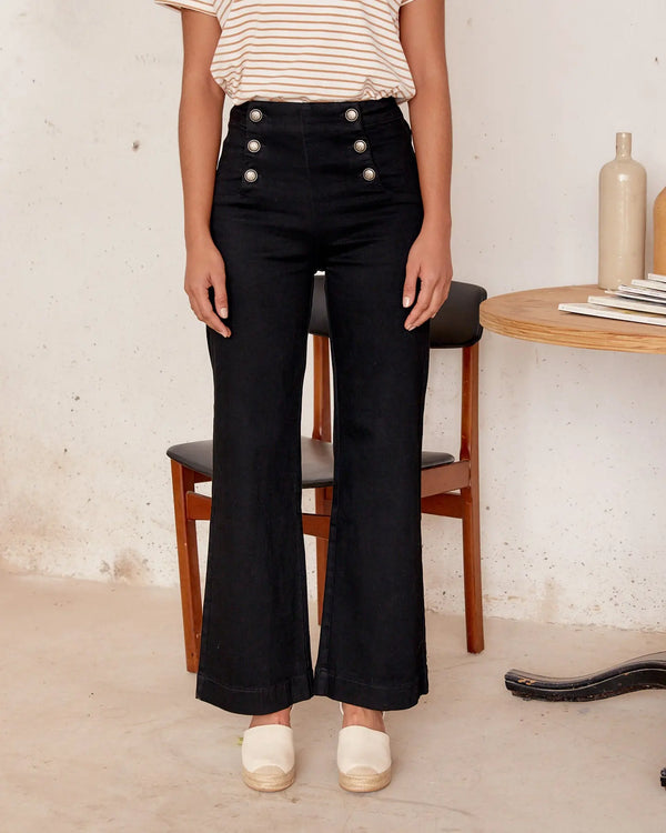 PANTALÓN ALTO BOTONES VINTAGE NEGRO elvestidordecandela