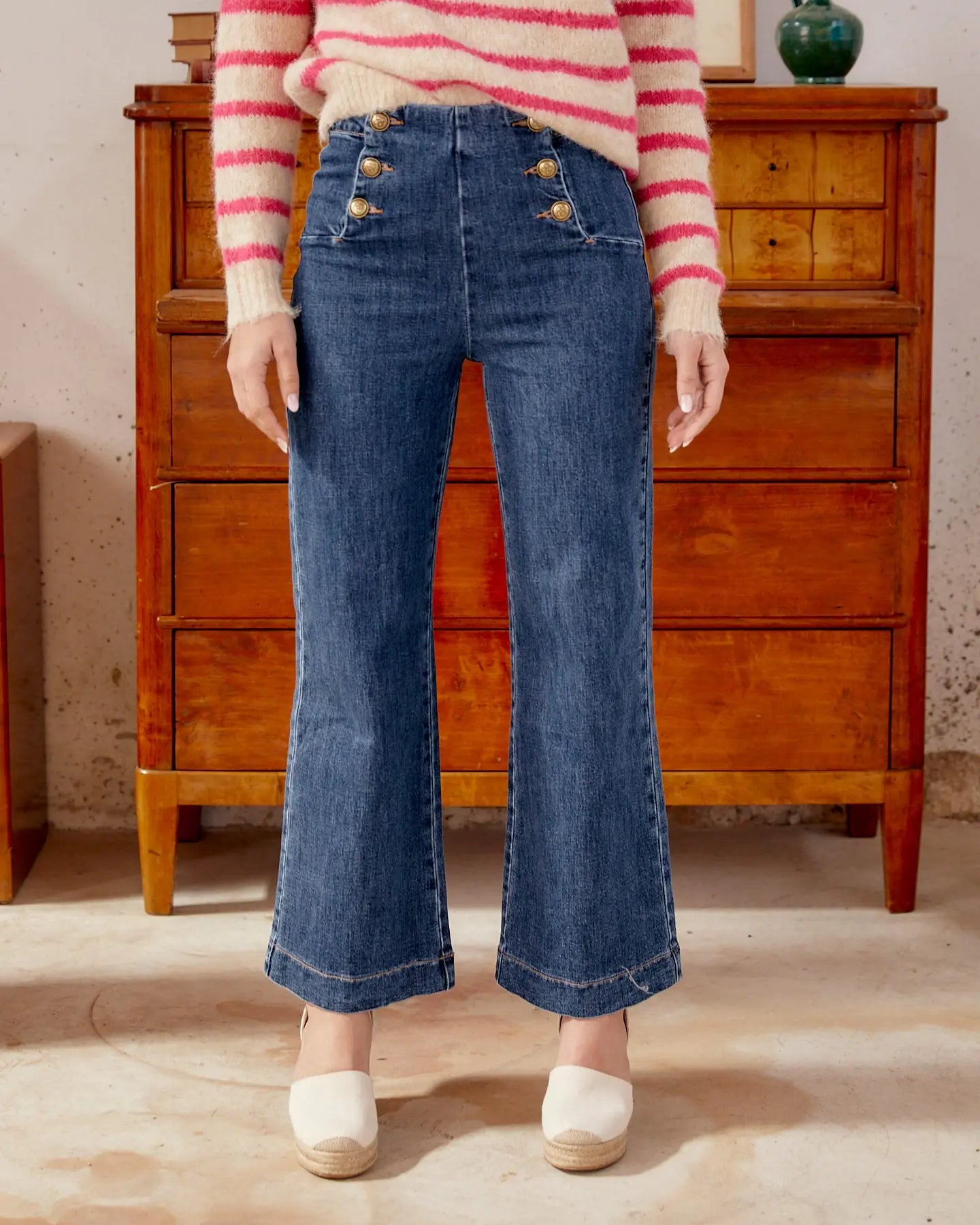 PANTALON ALTO BOTONES VINTAGE VAQUERO elvestidordecandela