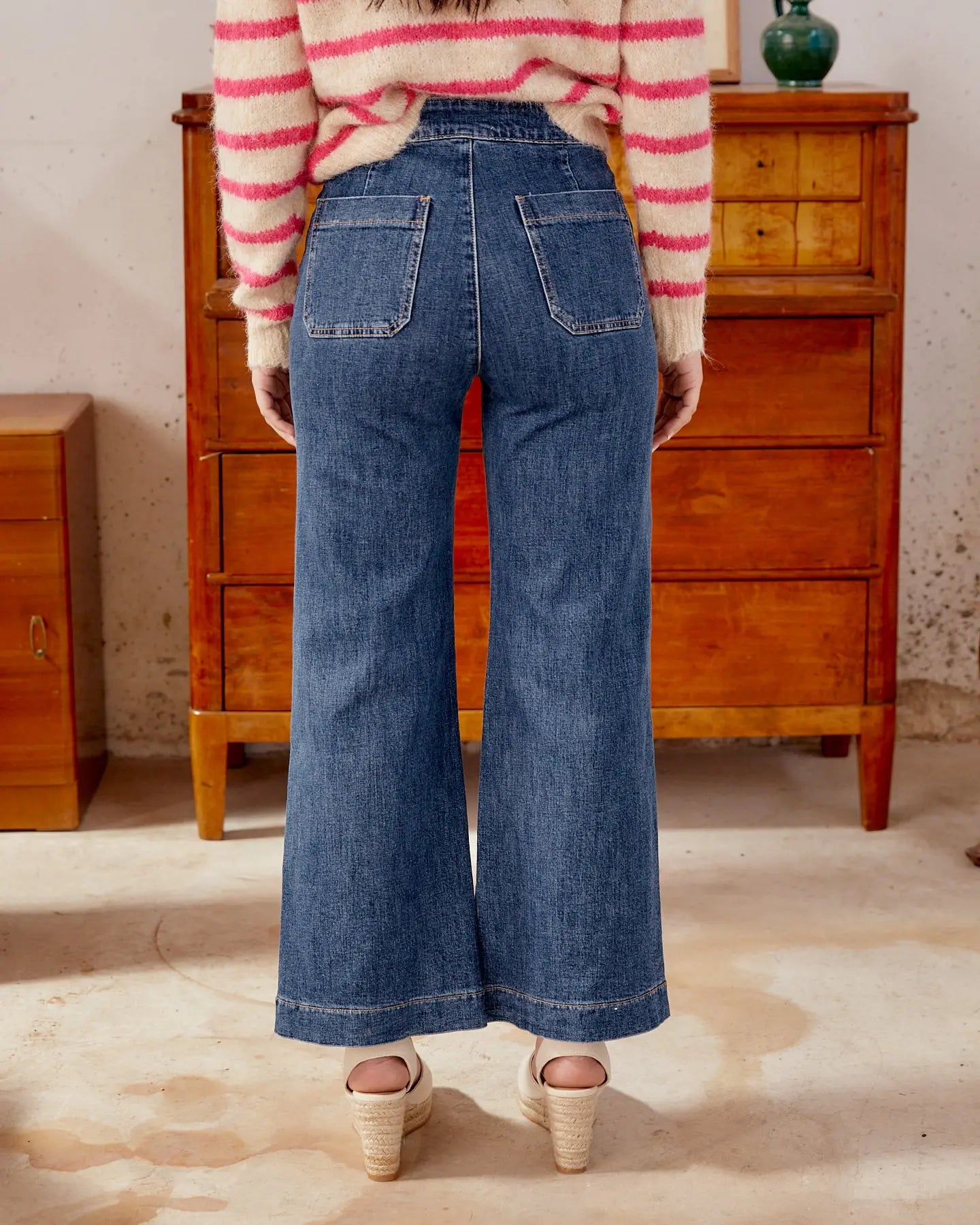 PANTALON ALTO BOTONES VINTAGE VAQUERO elvestidordecandela